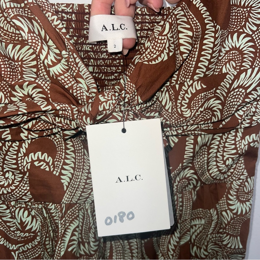 NEW NWT A.L.C. Laura Cotton Poplin Maxi Dress In Cognac & Green Ash Print - Picture 11 of 14